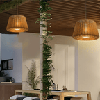Elegant Rattan Shade LED Outdoor Floor Lamp Pendant Light with Stake and Open-Top Design