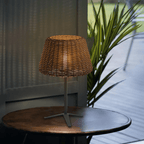 [Open-Box] Elegant Rattan Shade LED Outdoor Floor Lamp Pendant Light with Stake and Open-Top Design