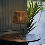 Elegant Rattan Shade LED Outdoor Floor Lamp Pendant Light with Stake and Open-Top Design