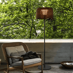 Elegant Rattan Shade LED Outdoor Floor Lamp Pendant Light with Stake and Open-Top Design