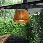 Elegant Rattan Shade LED Outdoor Floor Lamp Pendant Light with Stake and Open-Top Design