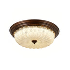 Retro Flush Mount Ceiling Light Pumpkin Walnut Wood Color Dome Light