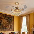 Crystal Ceiling Fans with Lights European Style Gold Iron Luxury Fan