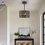 Black Drum Pendant Light Iron Cage Round Cylinder Ceiling Lights