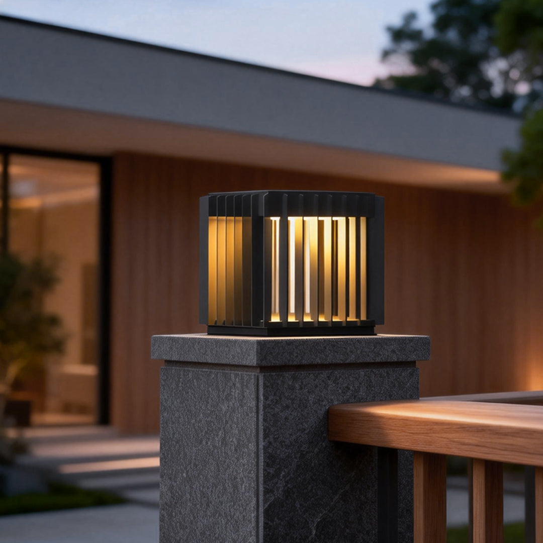 Exterior Pillar Lights Black Square Openwork Metal Light