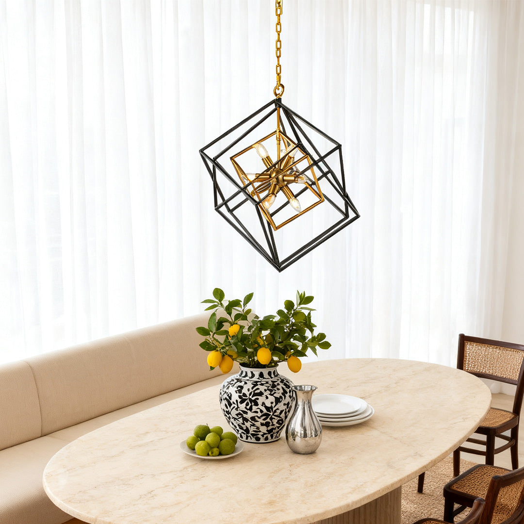 Square Pendant Lights Industrial Iron Artisan Dual-Color Ceiling Light