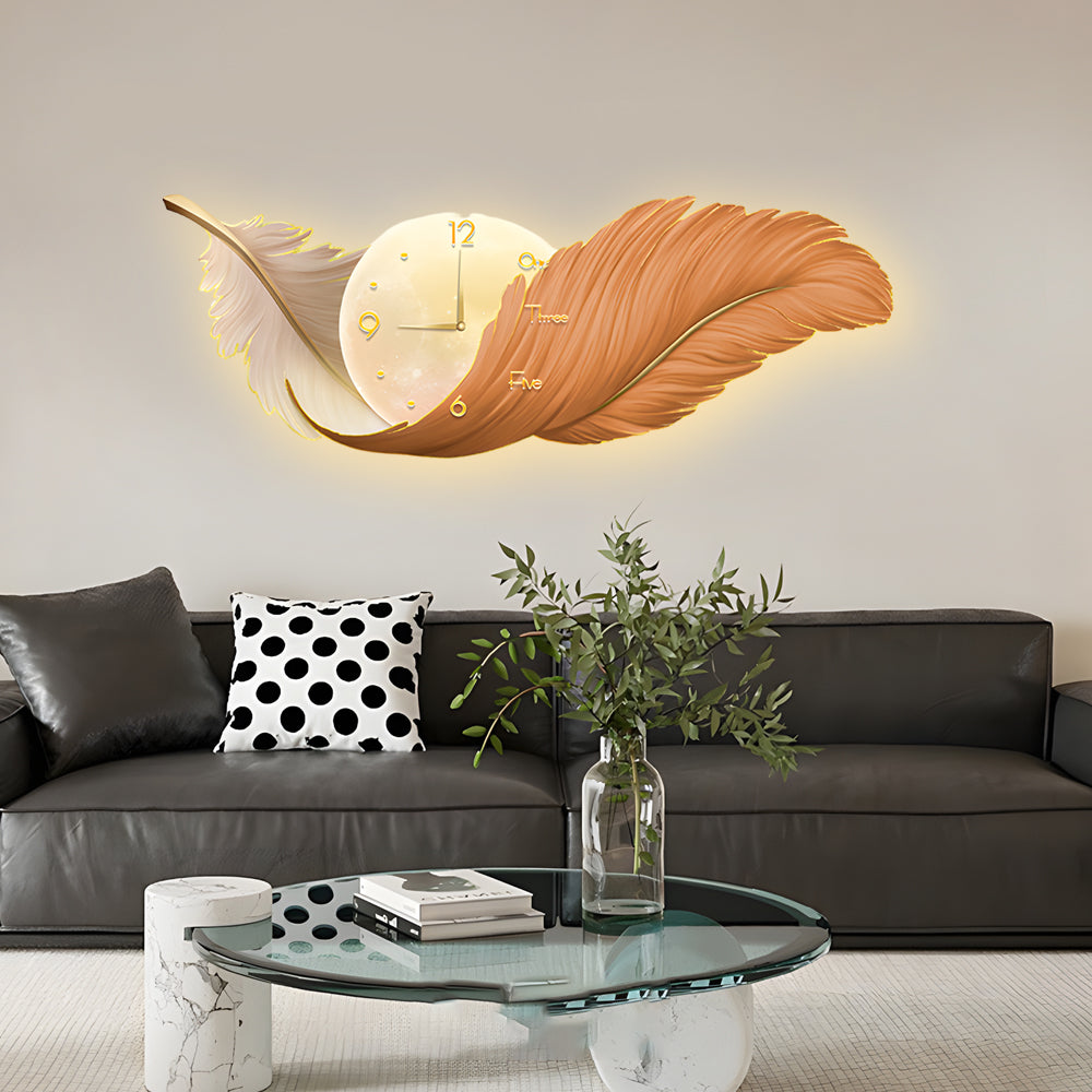Feather Wall Lamp Modern Art Clock LED Decoration Light