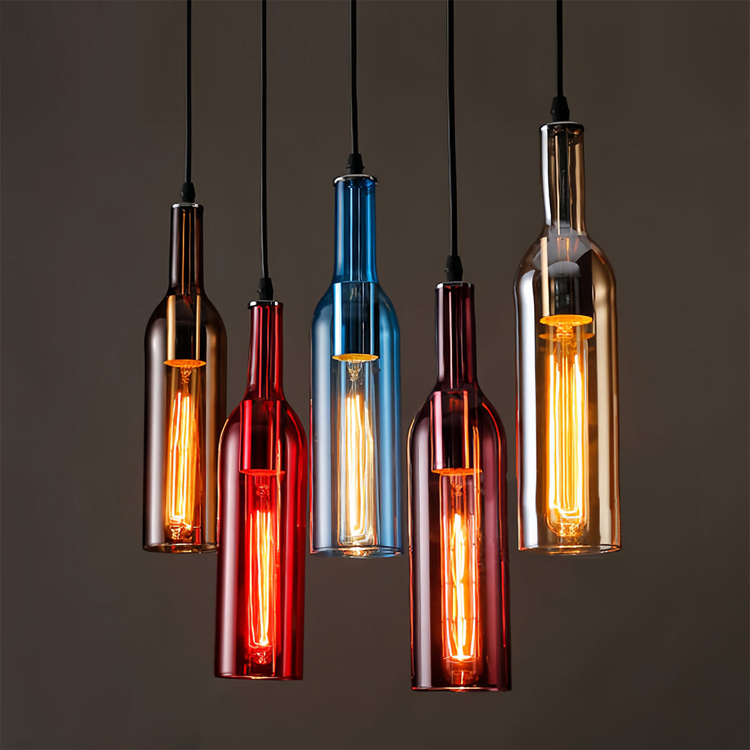 Wine Bottle Pendant Light American Vintage Colored Glass Ceiling Light