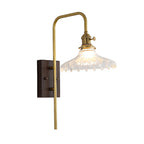 Glass Wall Lights Japanese Retro Wave Iron Body Rubberwood Lamp