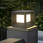 Gate Pillar Lights Modern Black Square Solar Metal Light