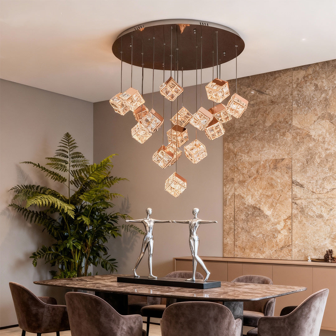 Chandelier with Crystals Rubik's Cube Luxury Ceiling Light