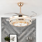 Gold Ceiling Fan with Light Crystal Design 4-Blade PC Invisible Lamp