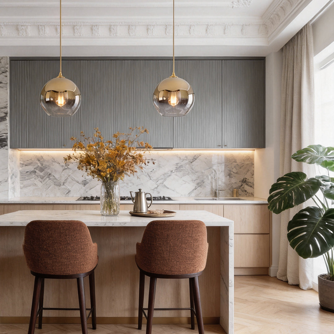 Glass Round Pendant Light Modern Single-Ball Ceiling Light