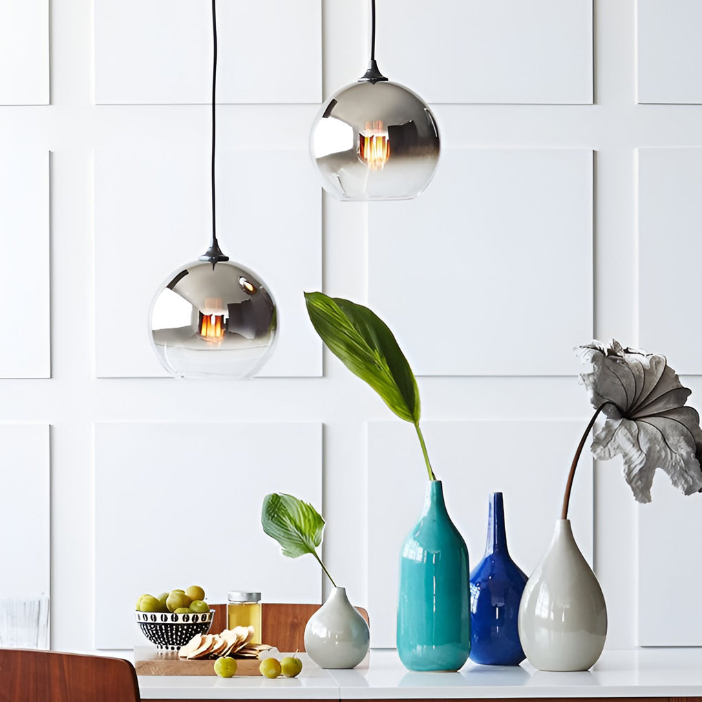 Glass Round Pendant Light Modern Single-Ball Ceiling Light