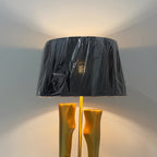 Gold and Black Table Lamp Sculptural Base Elegant Drum Shade Lamp