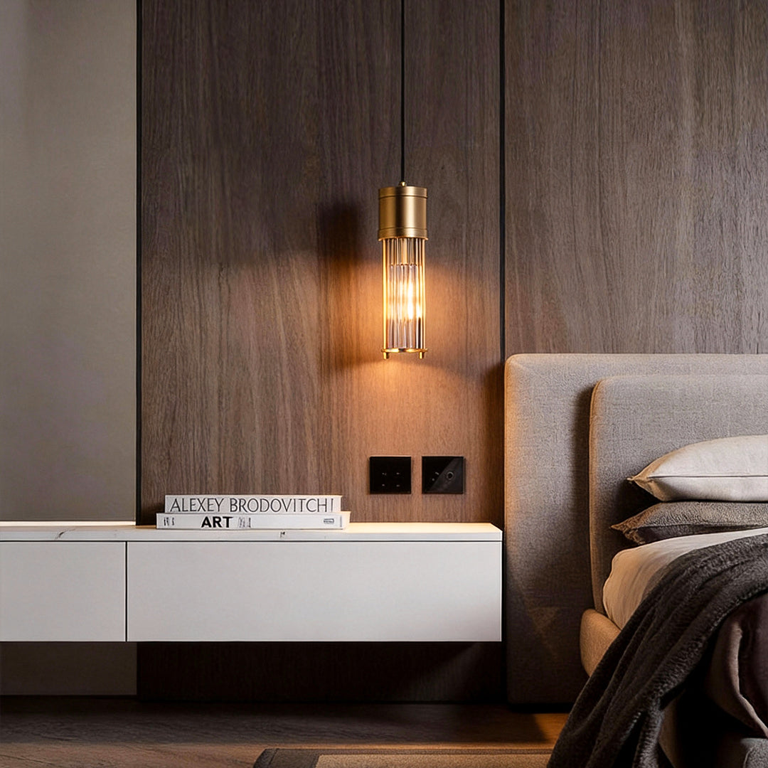 Gold Cylinder Pendant Light Modern LED Crystal Ceiling Light