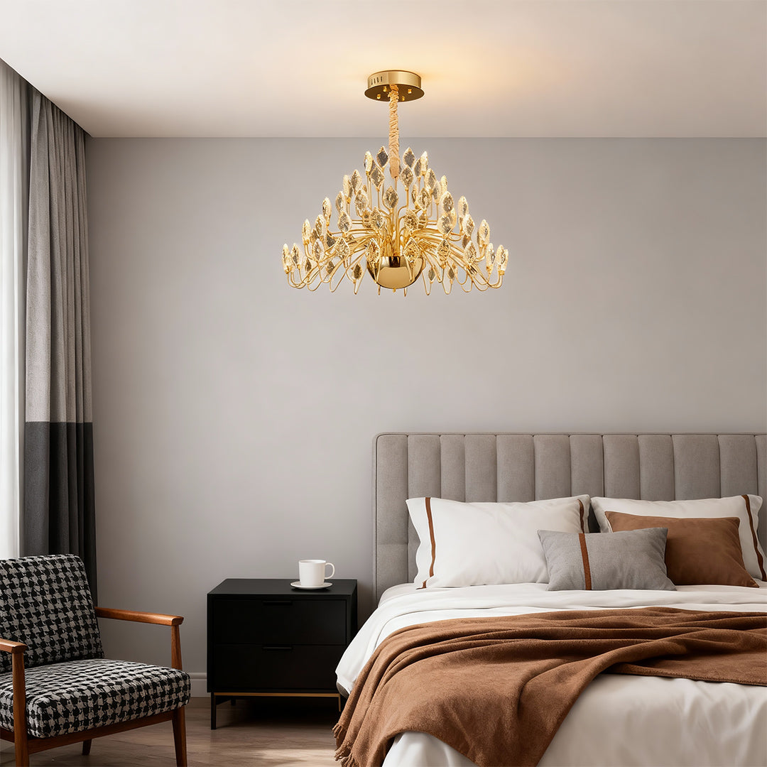 Gold LED Chandelier French Light Luxury Crystal Ceiling Light