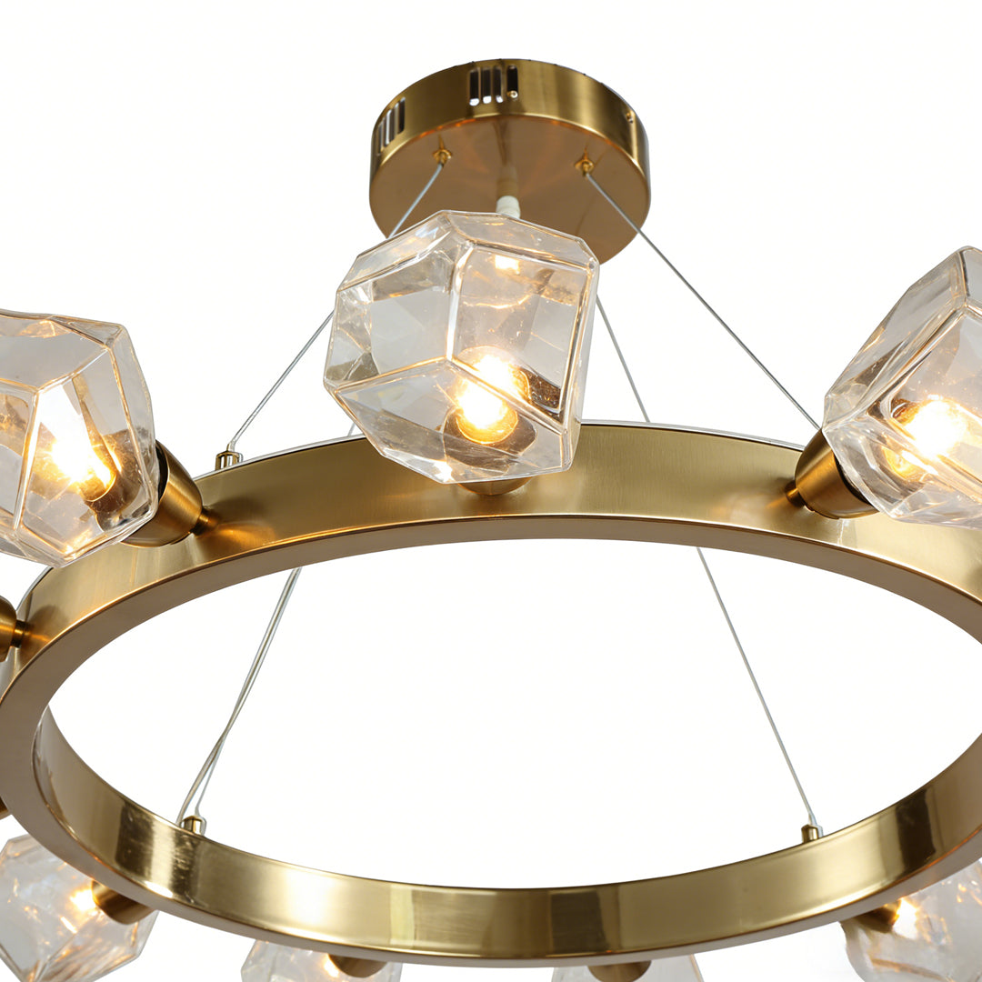 Gold Round Polished Brass Ring Chandelier