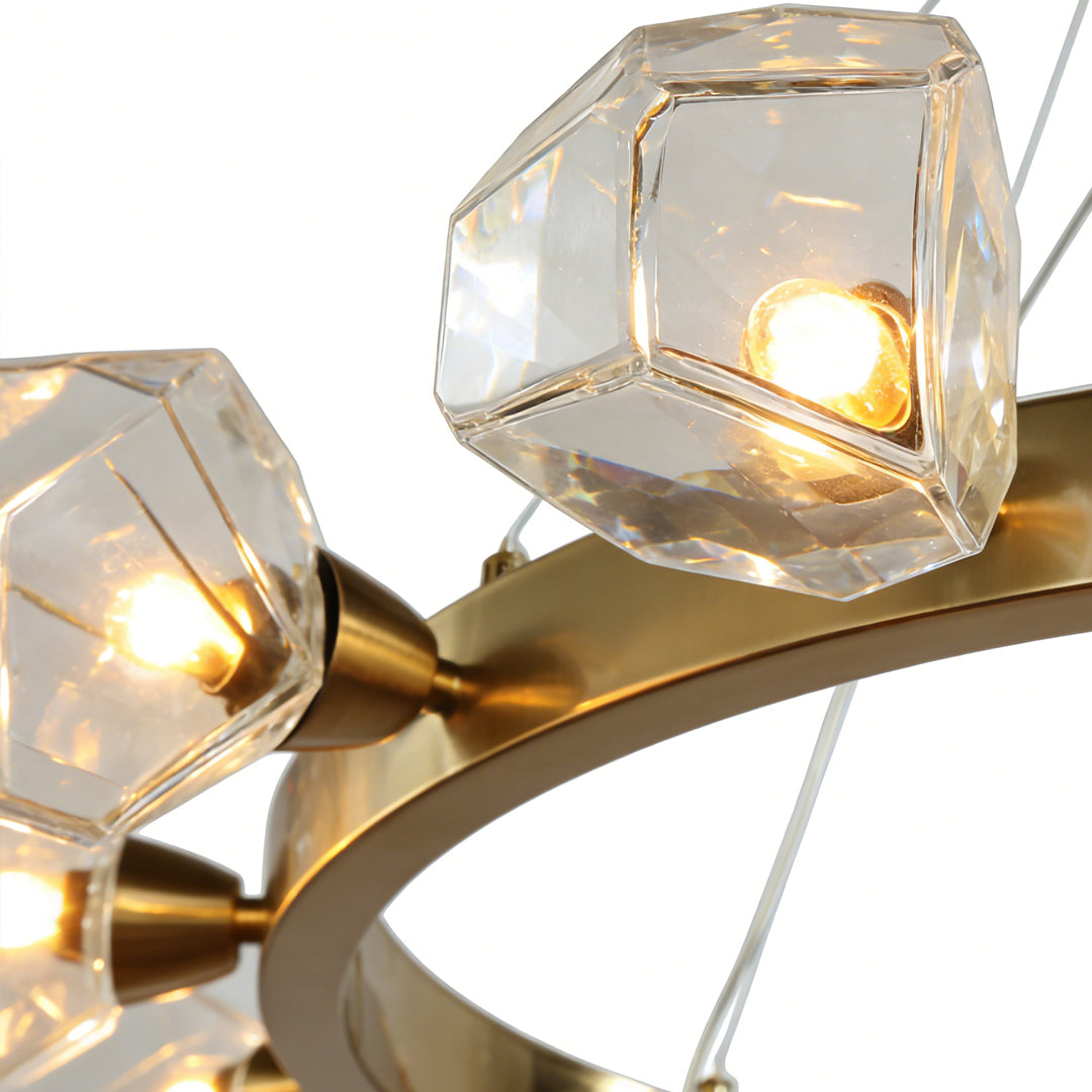 Gold Round Chandelier Featuring a Polished Brass Ring Ceiling Light