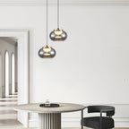 Gray Glass Pendant Light Globe Full-Spectrum Metal Ceiling Light