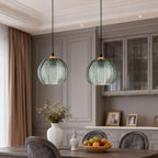 Green Glass Pendant Lighting Modern Textured Ceiling Light
