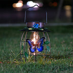Iron Outdoor Lanterns Waterproof Solar Powered Hanging Butterfly Light