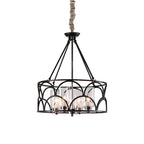 Chandelier with Black American Vintage Metal and Glass Ceiling Light