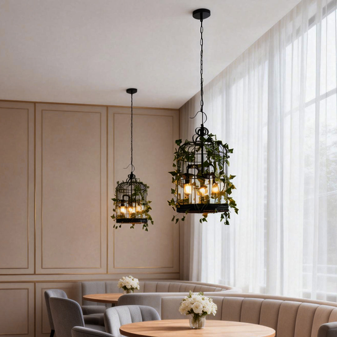 Hanging Greenery with Lights Vintage Iron Cage Vine Light