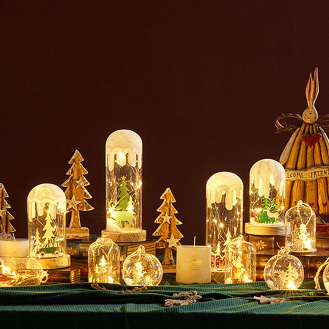 Christmas Decoration Wooden Glass Snow Scene Ornament Lamp