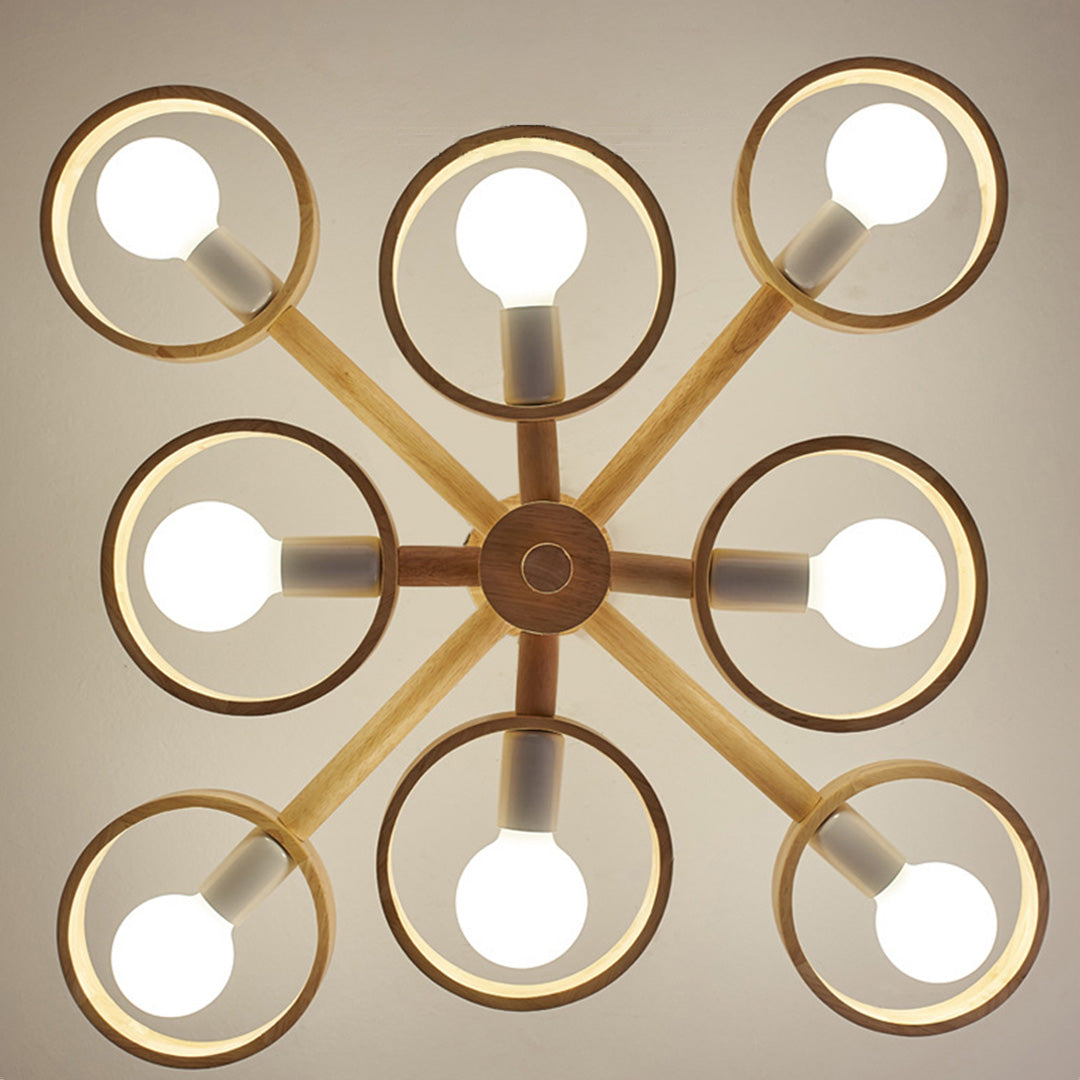 Wooden Chandeliers Nordic Style Creative LED Chandelier Made of Rubberwood
