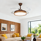 Ceiling Fan with 4 Lights Walnut Wood Grain Iron Body Silent Lamp