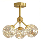 3-Globe Copper Glass Semi Flush Mount Lighting Ceiling Lights for Bedroom