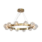 Gold Round Chandelier Featuring a Polished Brass Ring Ceiling Light