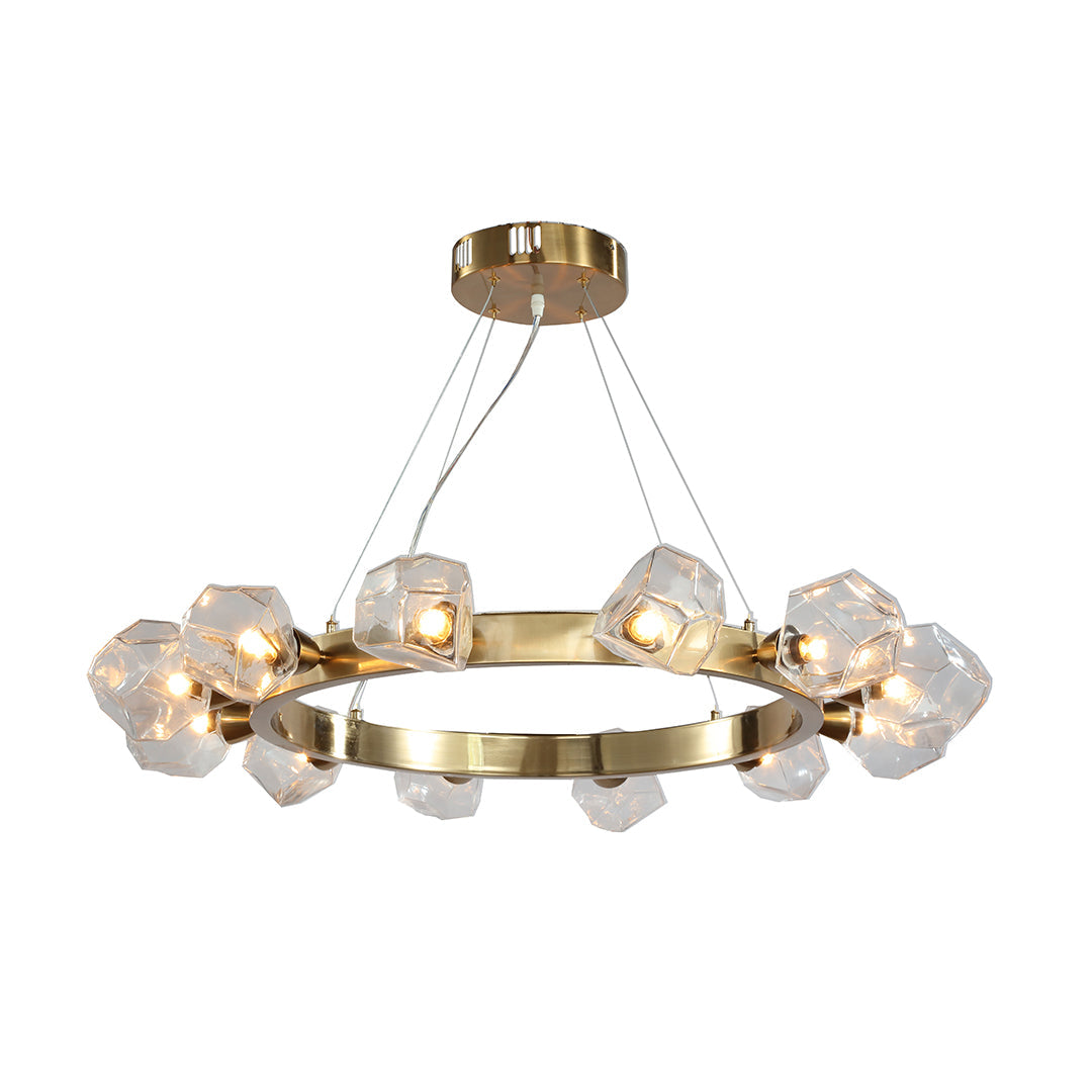 Gold Round Chandelier Featuring a Polished Brass Ring Ceiling Light