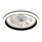 White Flush Mount Ceiling Fan with Light Plastic Round Design Lamp