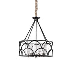 Chandelier with Black American Vintage Metal and Glass Ceiling Light