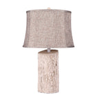 White Wood Table Lamp Realistic Bark Fabric Shade Ambient Lamp