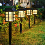 Square Pavilion-shaped Solar Outdoor Lights Black LED Garden Stakes Post Lighting
