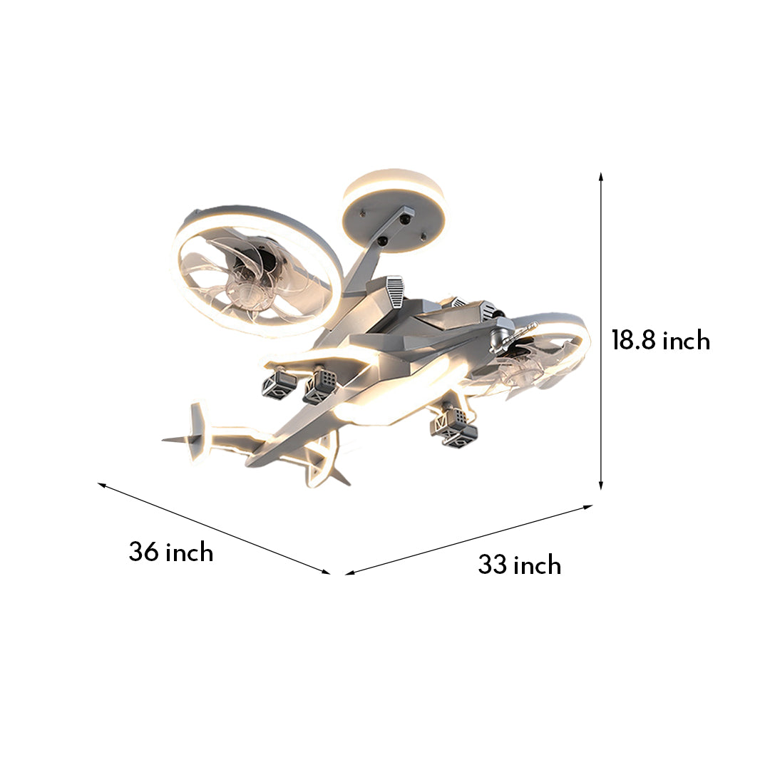 Kids Ceiling Fan With Light Fighter Jet Shaped Full Spectrum Fan Light