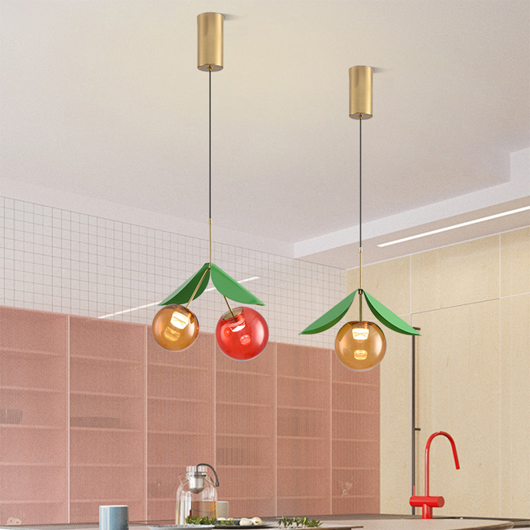 Glass Globe Pendant Light Fixture Nordic Creative Cherry LED Artistic Ceiling Light