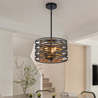 Black Drum Pendant Light Iron Cage Round Cylinder Ceiling Lights