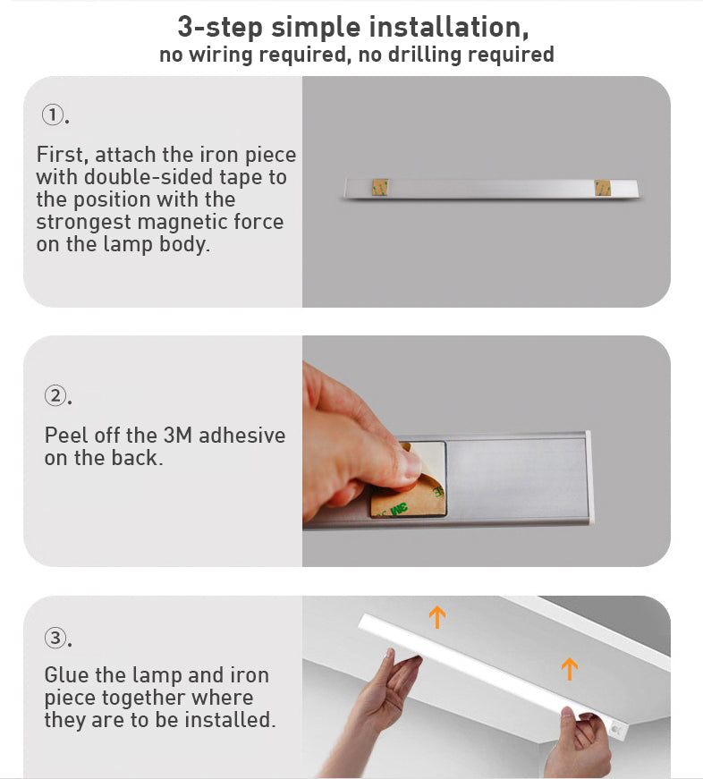 Rechargeable Battery Operated Wireless LED Under Cabinet Wall Light with Motion Sensor