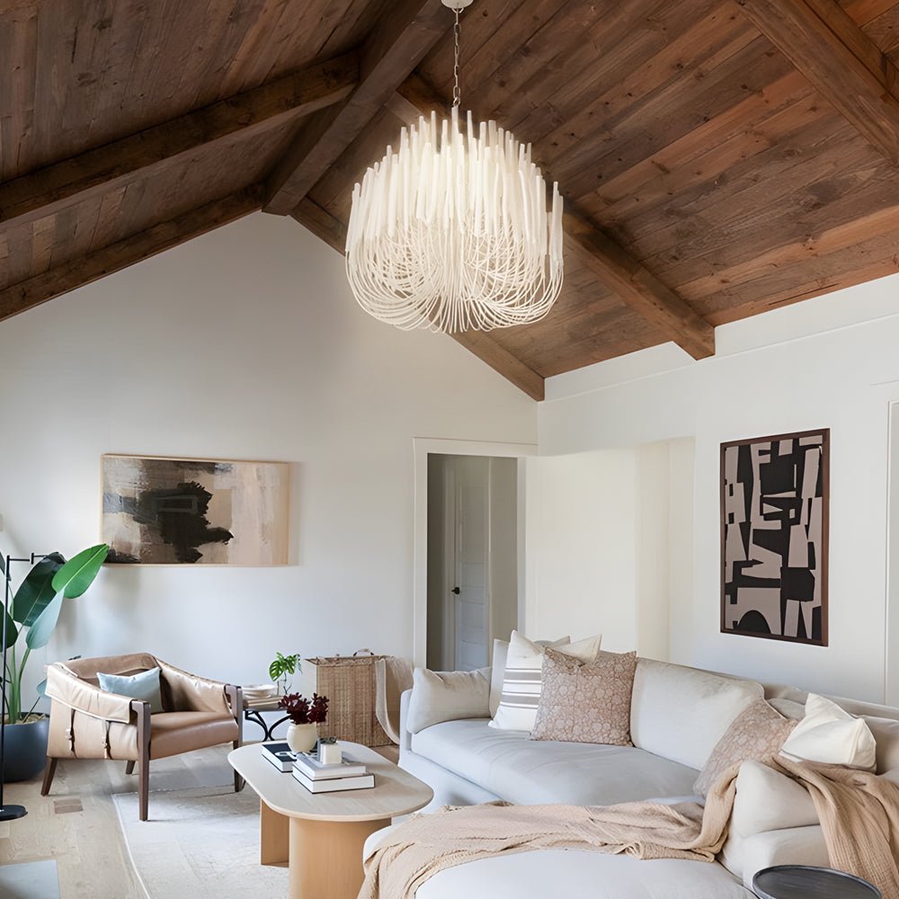 Organic Stick Chandelier White Painted Wooden Ceiling Light