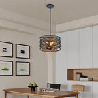 Black Drum Pendant Light Iron Cage Round Cylinder Ceiling Lights