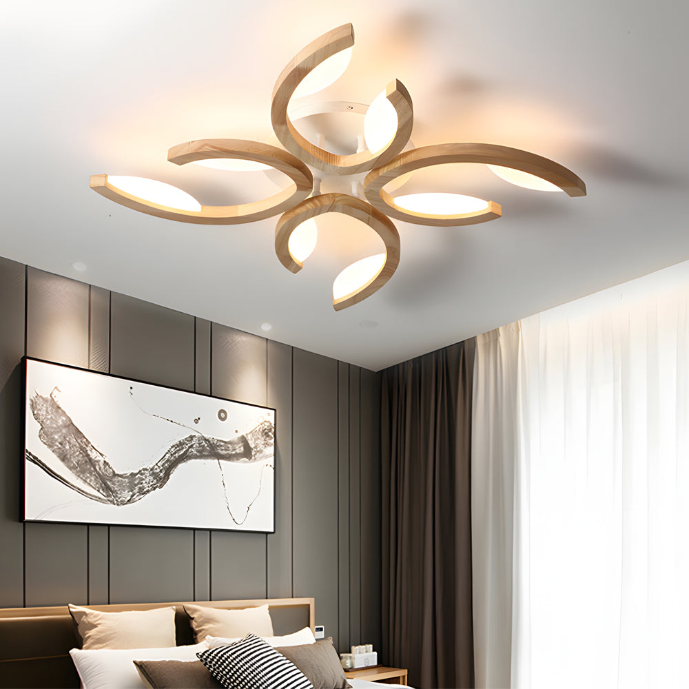 Leaf Ceiling Light Floral Natural Design Wooden Light