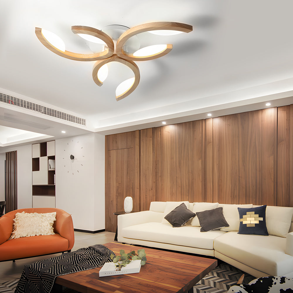 Leaf Ceiling Light Floral Natural Design Wooden Light