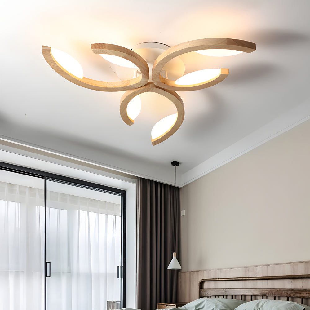 Leaf Ceiling Light Floral Natural Design Wooden Light