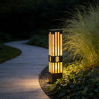 LED Marble Bollard Light Elegant Striped-Cut Landscape Lamp