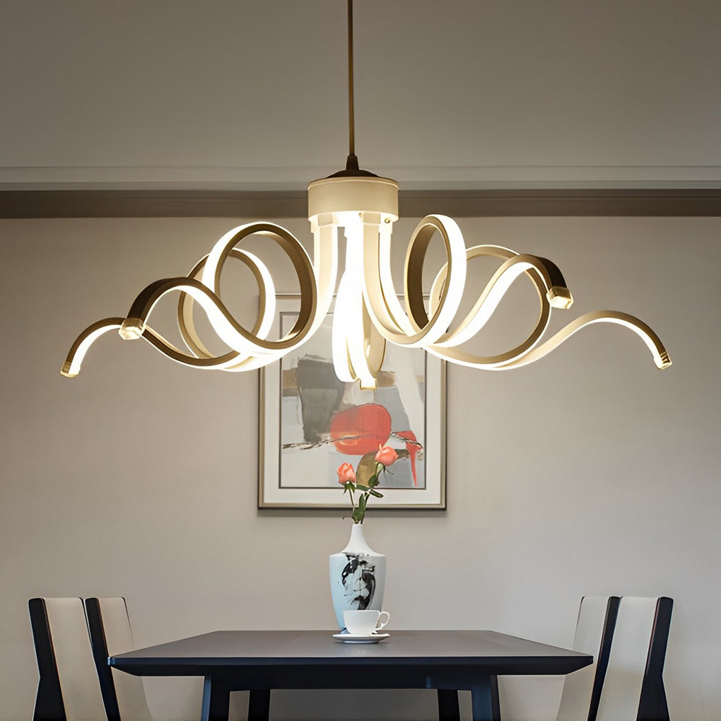 LED Ribbon Chandelier Petal Curve Metal Ceiling Light