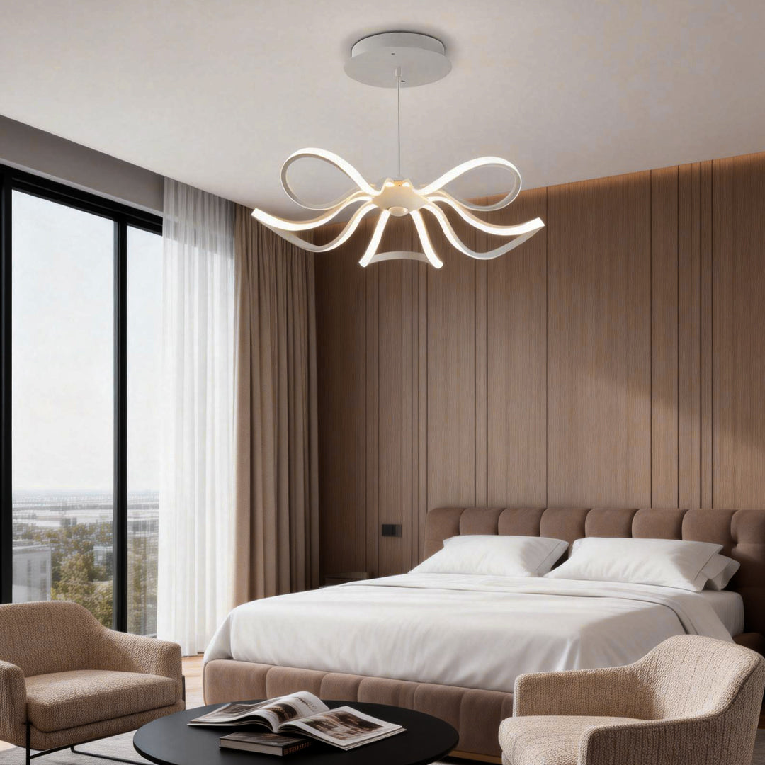 LED Ribbon Chandelier Petal Curve Metal Ceiling Light